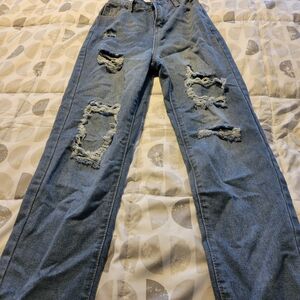 Distressed High-Rise Blue Jeans for Women
